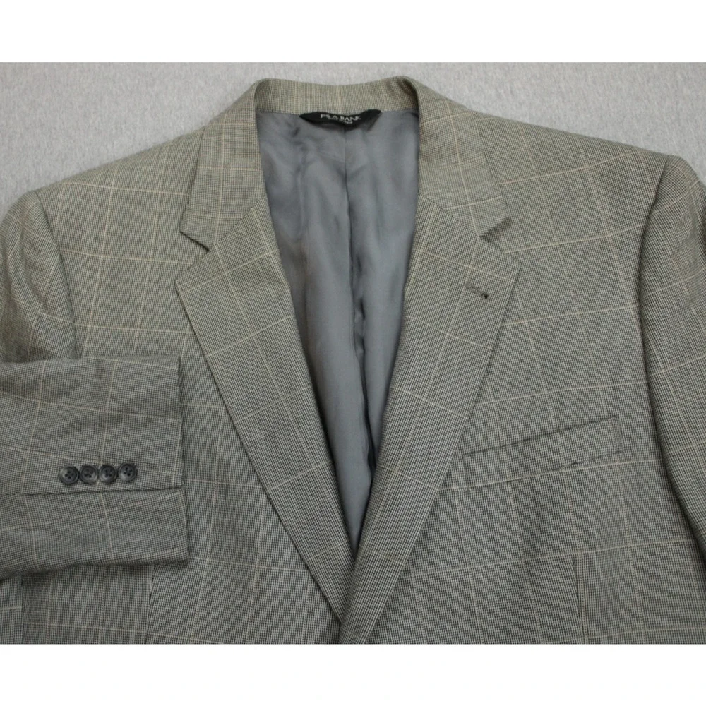 Jos A Bank Blazer Mens Size 46R Brown Windowpane Silk Wool 2 Button Notch Lapel